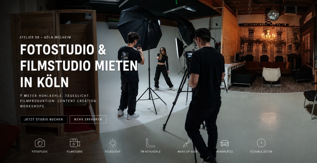 Mietfotostudio Köln Hero Fotostudio und Filmstudio mieten in Köln – Atelier 5b mit 7 m Hohlkehle
